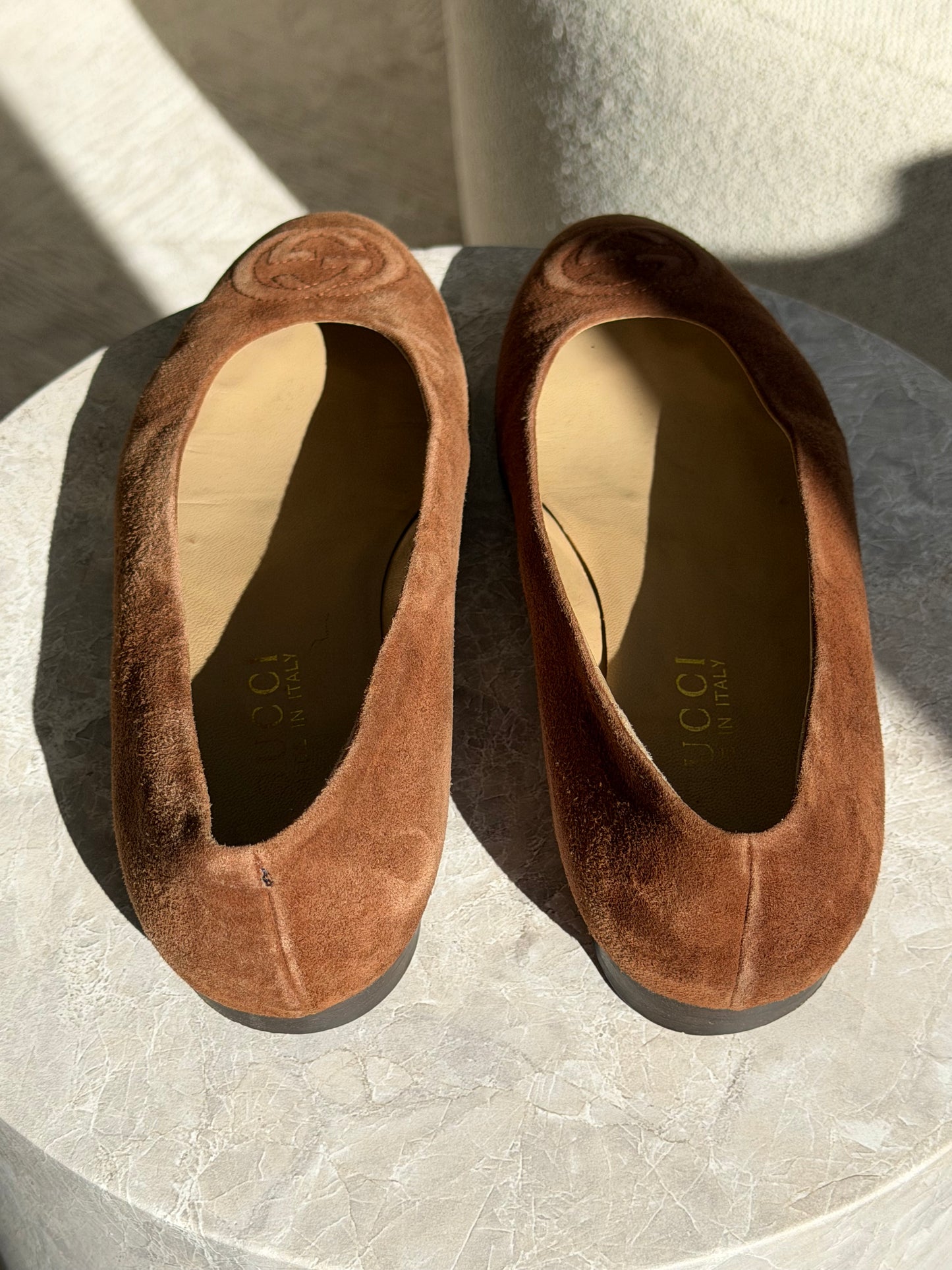 Gucci Suede Ballet Flats – Brown