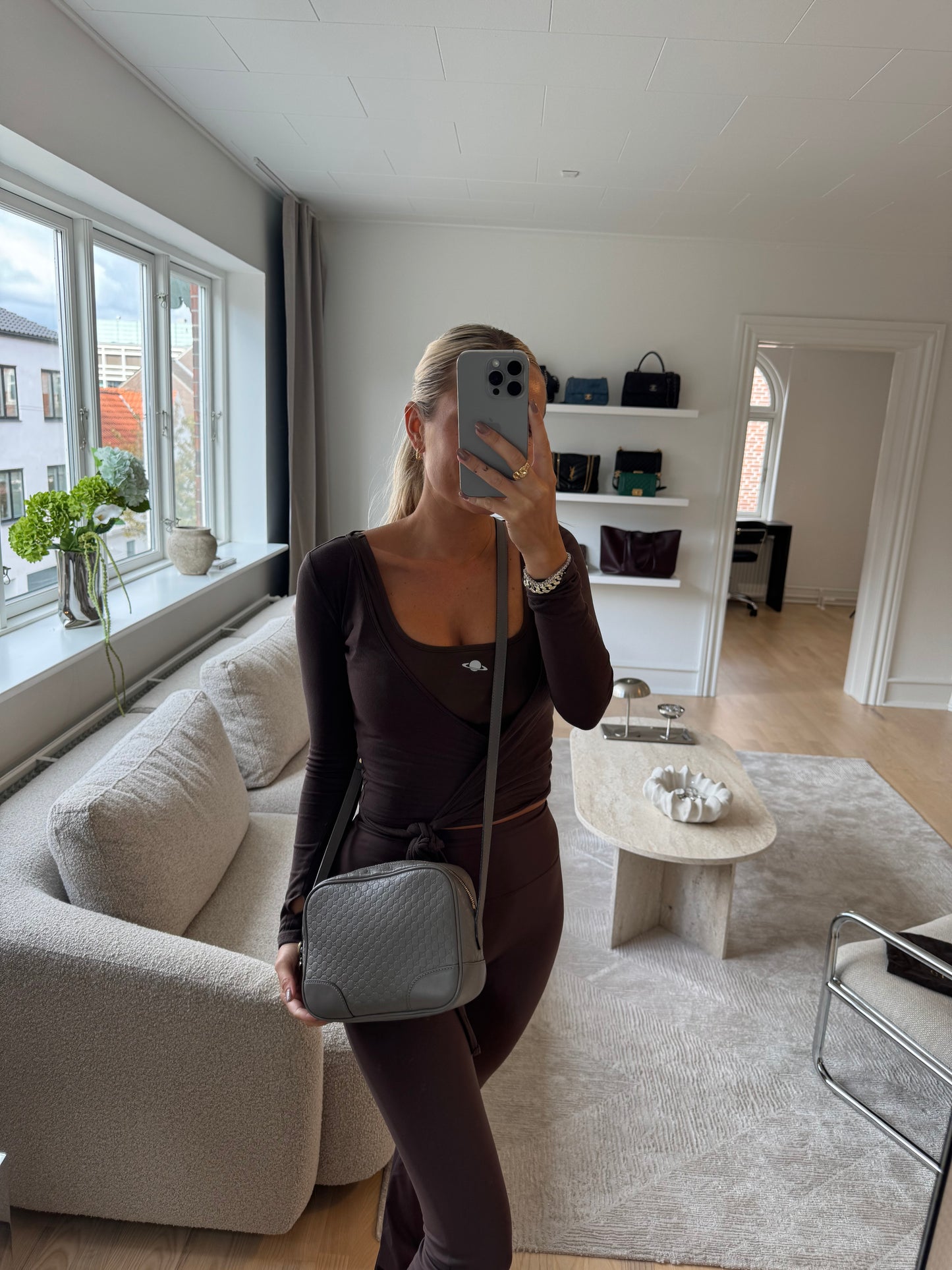 Gucci Taupe grey Guccisma Bree crossbody