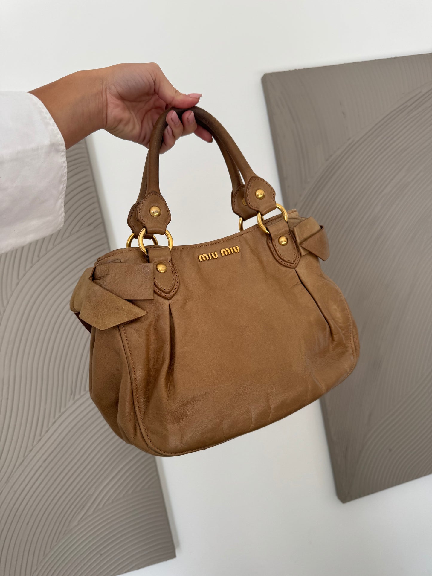 Miu Miu Vitello Bow Bag Beige
