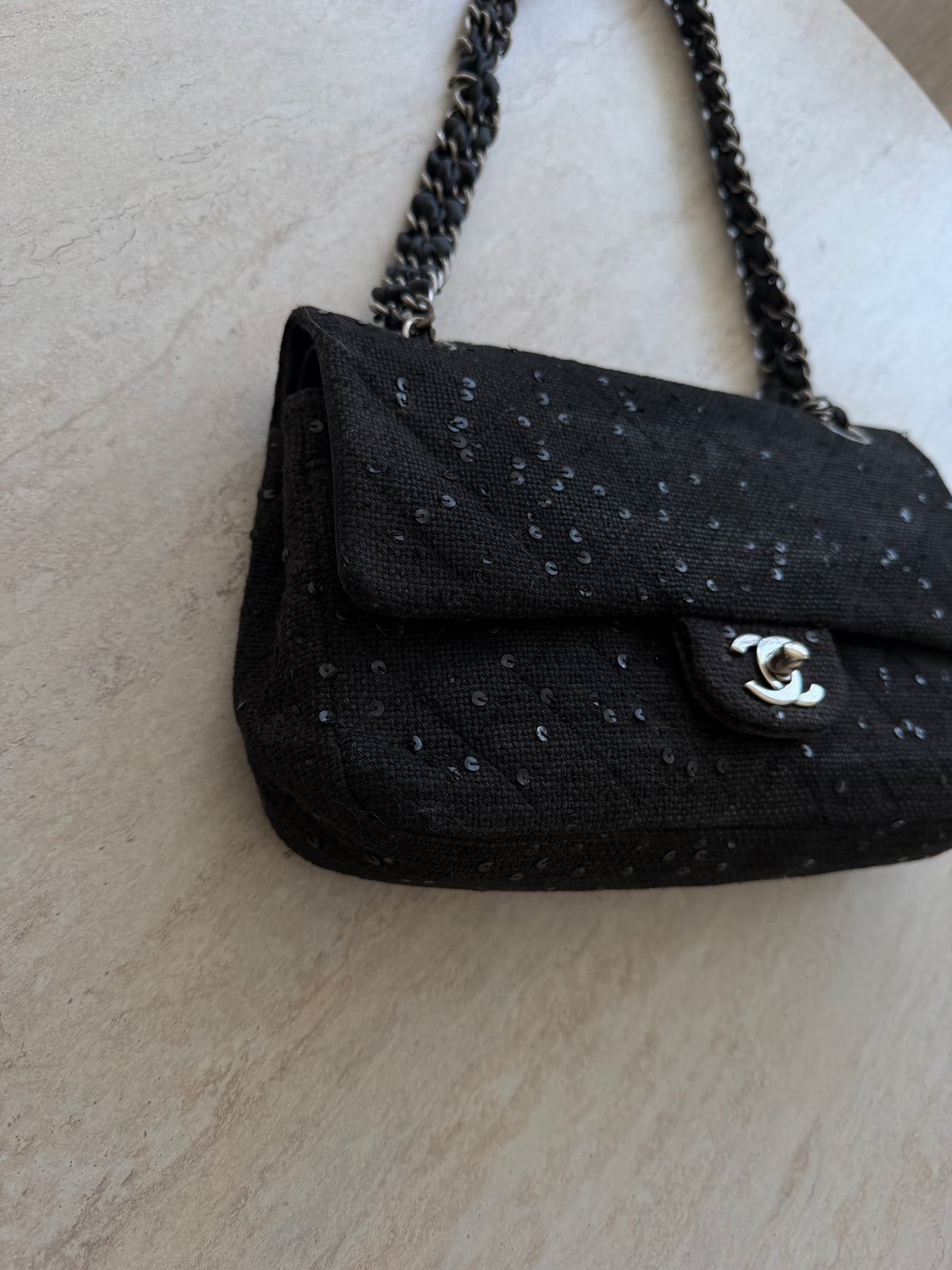 Chanel Tweed Sequin Flap Bag – Black SHW