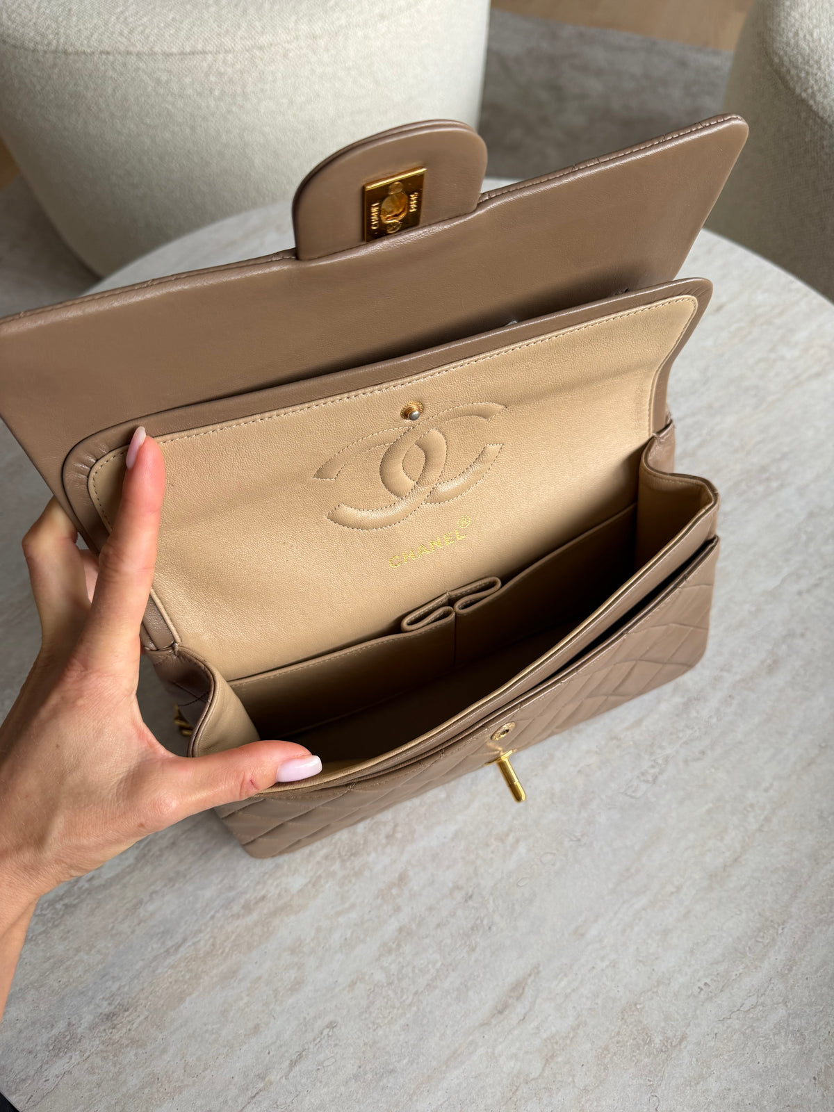 Chanel Medium Classic Double Flap – Taupe / 24K Gold-Plated Hardware