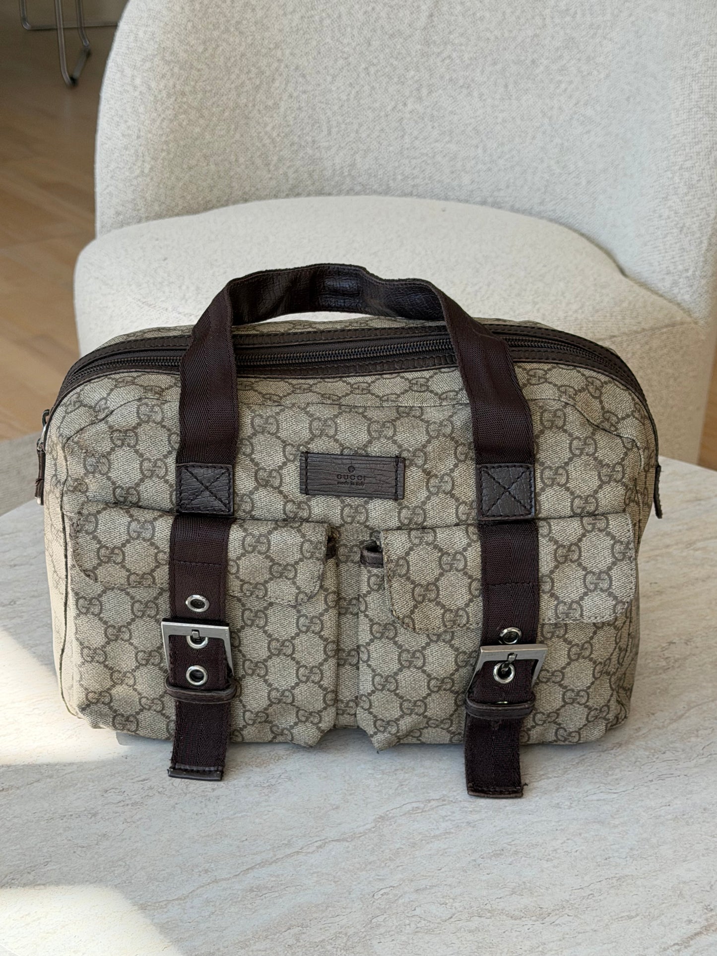 Gucci GG Supreme Boston Double Pocket Handbag