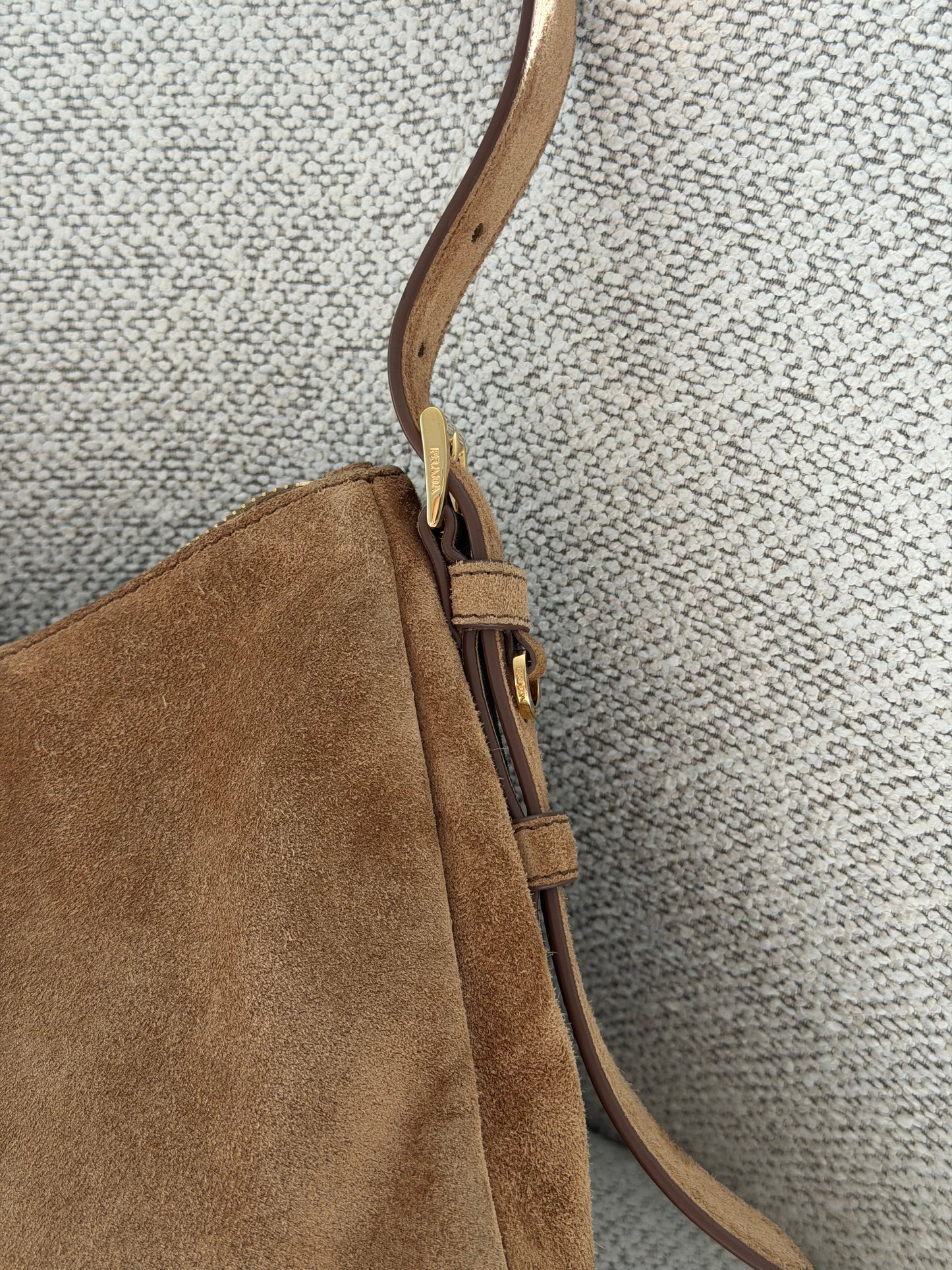 Prada Suede Shoulder Bag – Camel
