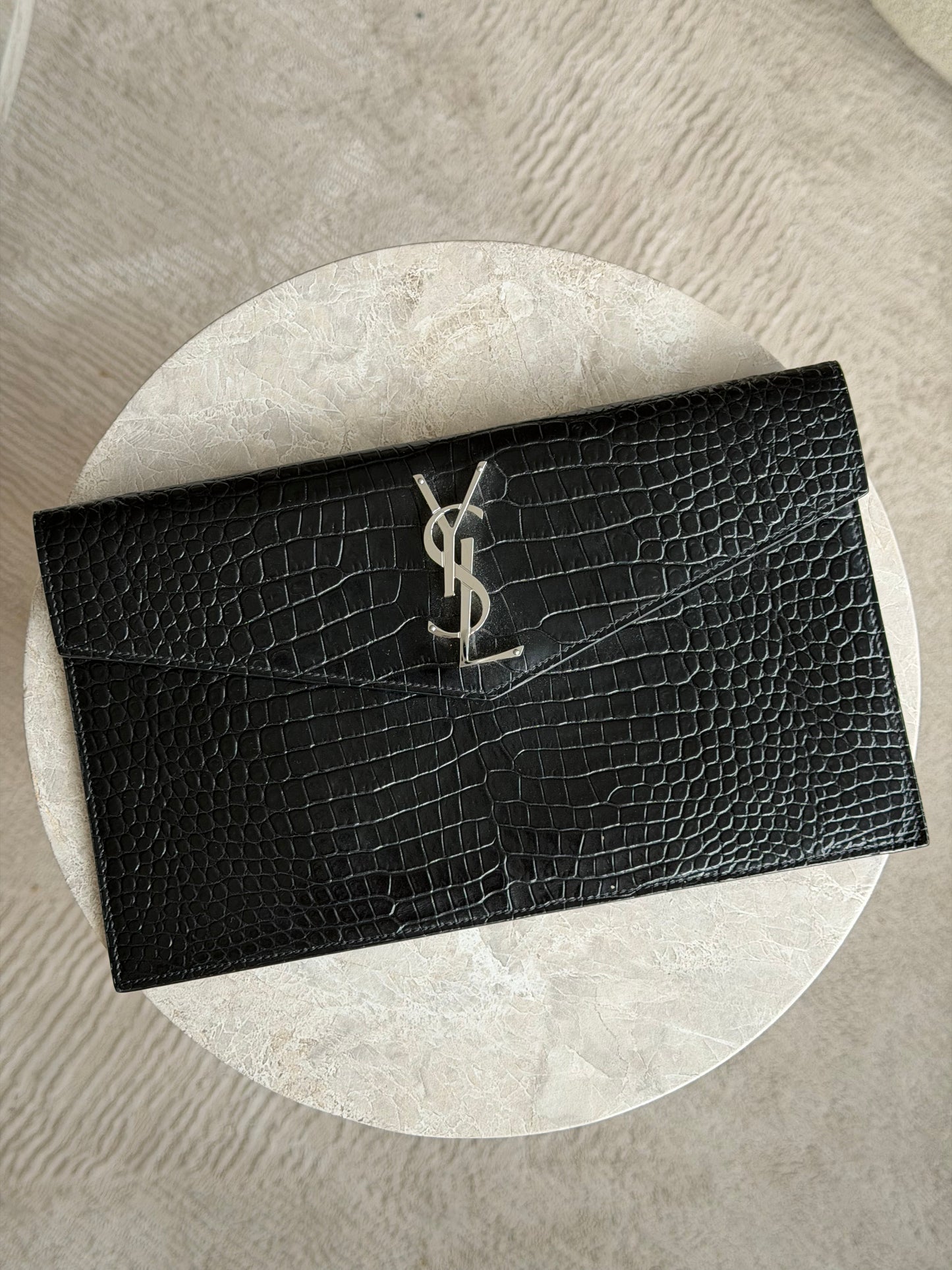 Saint Laurent YSL Kate Black croc Clutch