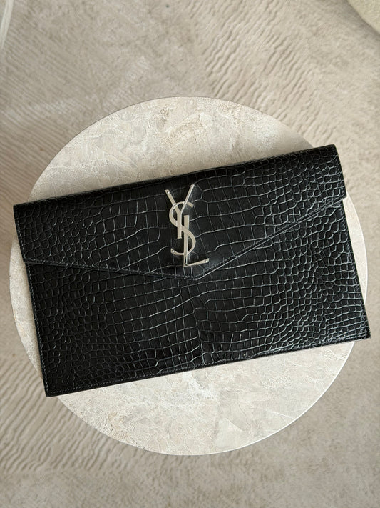 Saint Laurent YSL Kate Black croc Clutch