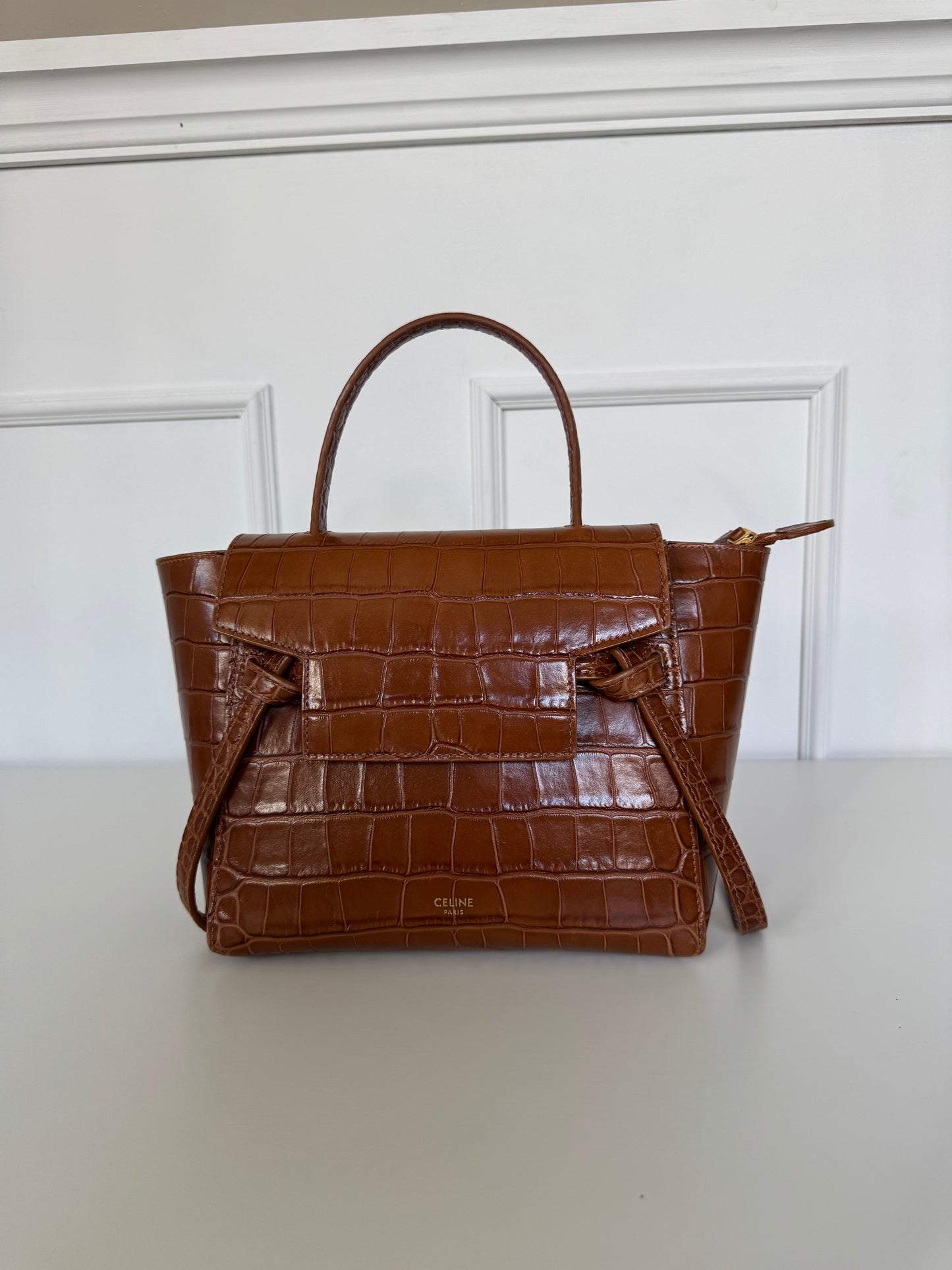 Celine Brown Croc Belt Bag
