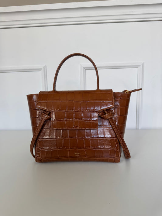 Celine Brown Croc Belt Bag