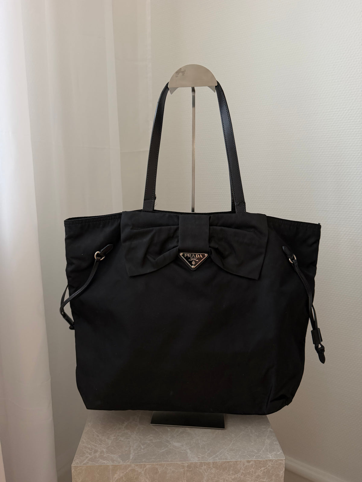 Prada Black Nylon Bow Tote Bag