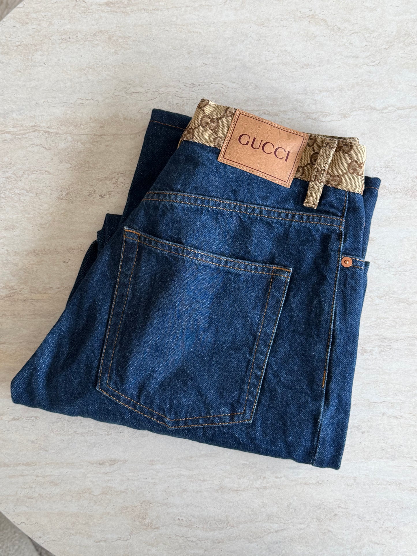 Gucci GG Monogram Denim Jeans – Blå – Str. 26