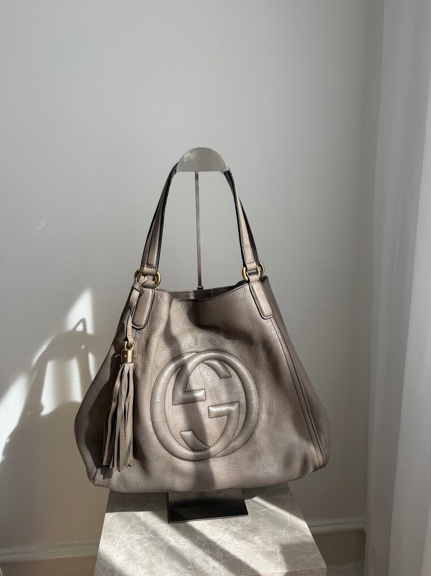 Gucci Soho Leather Taupe Tote