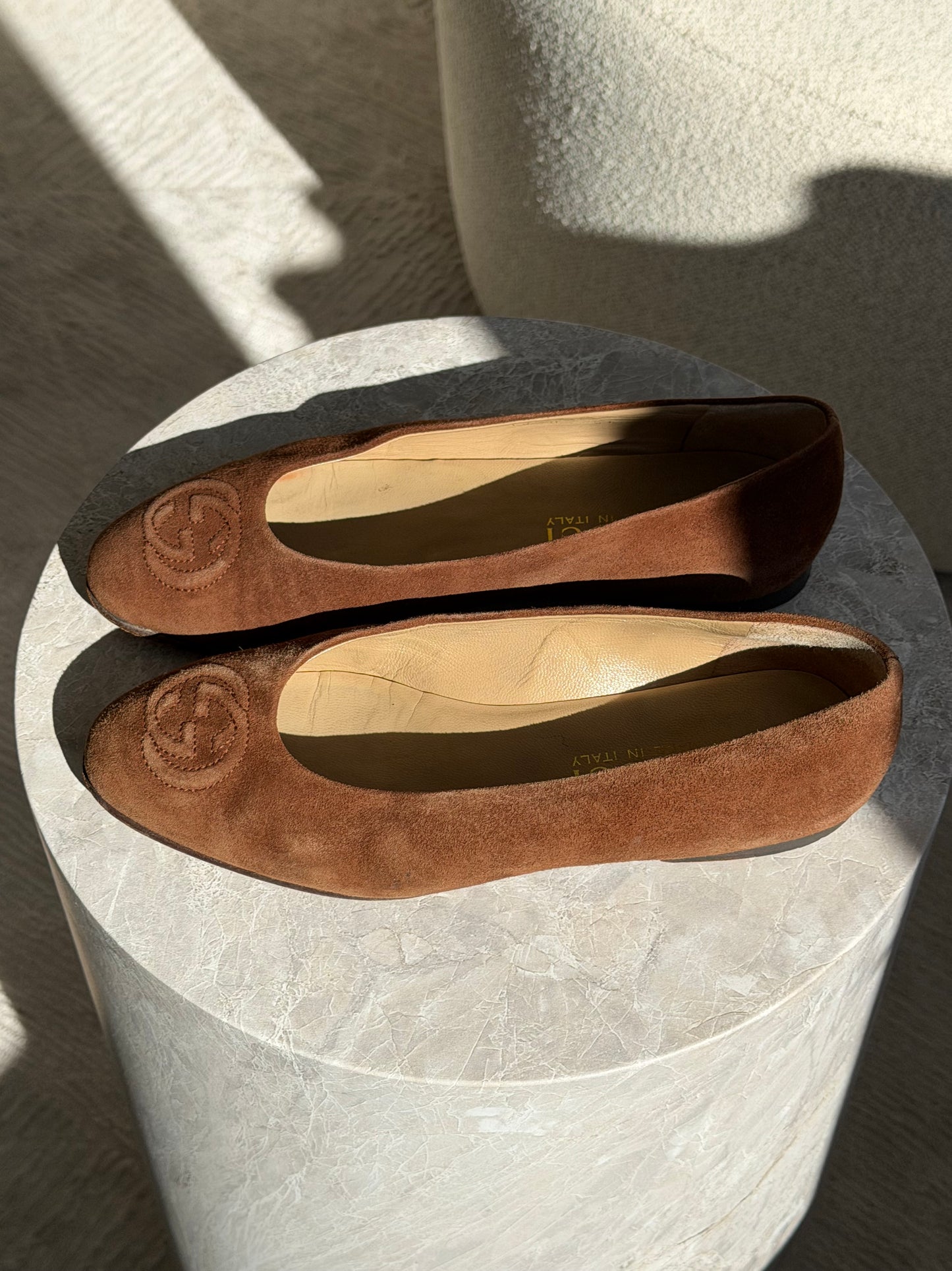 Gucci Suede Ballet Flats – Brown