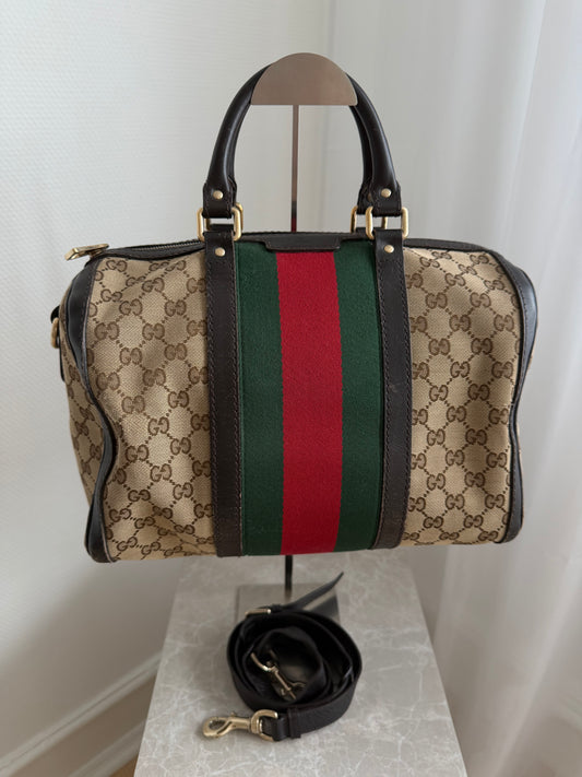 Gucci Monogram Boston – GG Canvas med Web Stripe