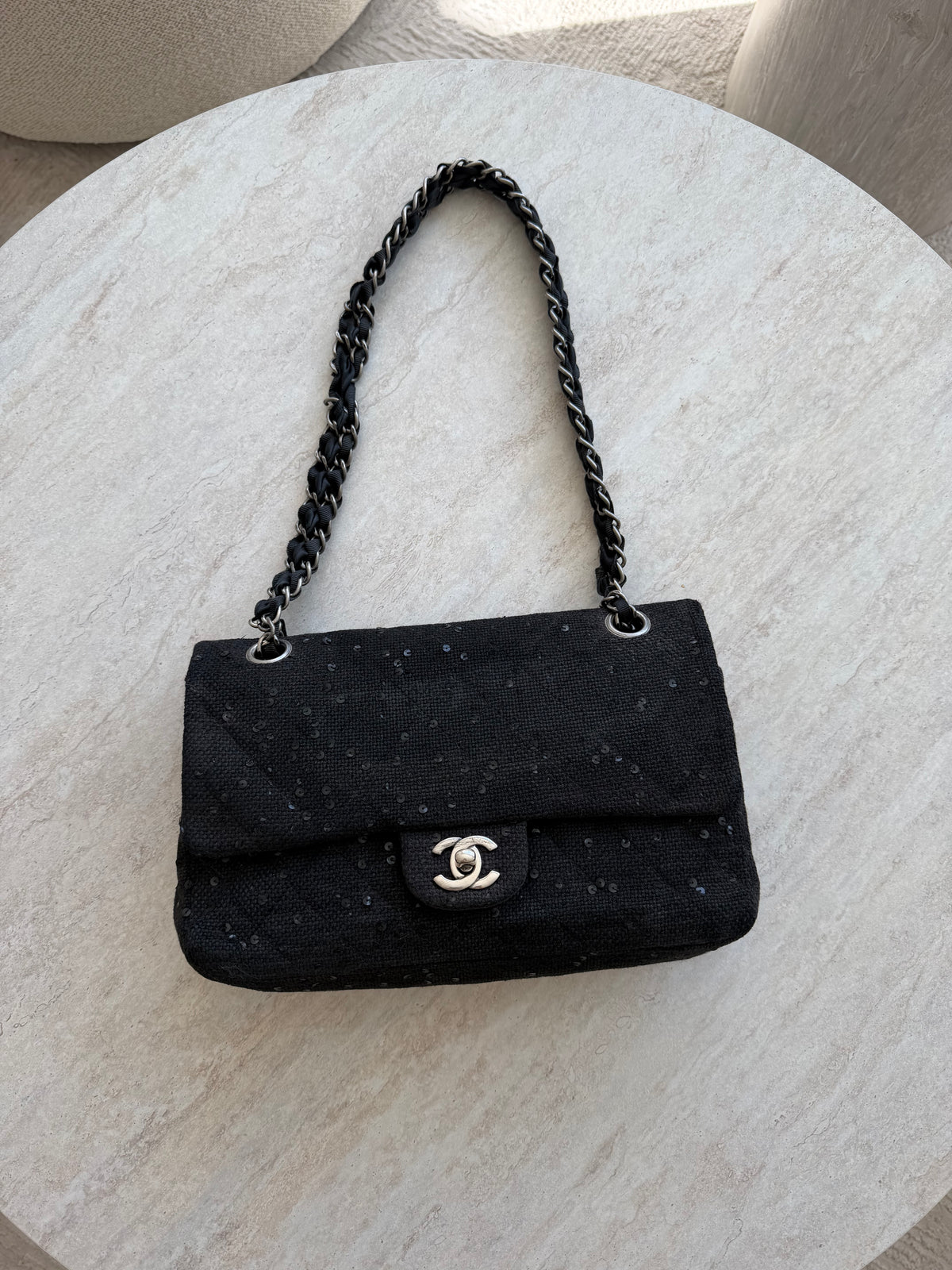 Chanel Tweed Sequin Flap Bag – Black SHW