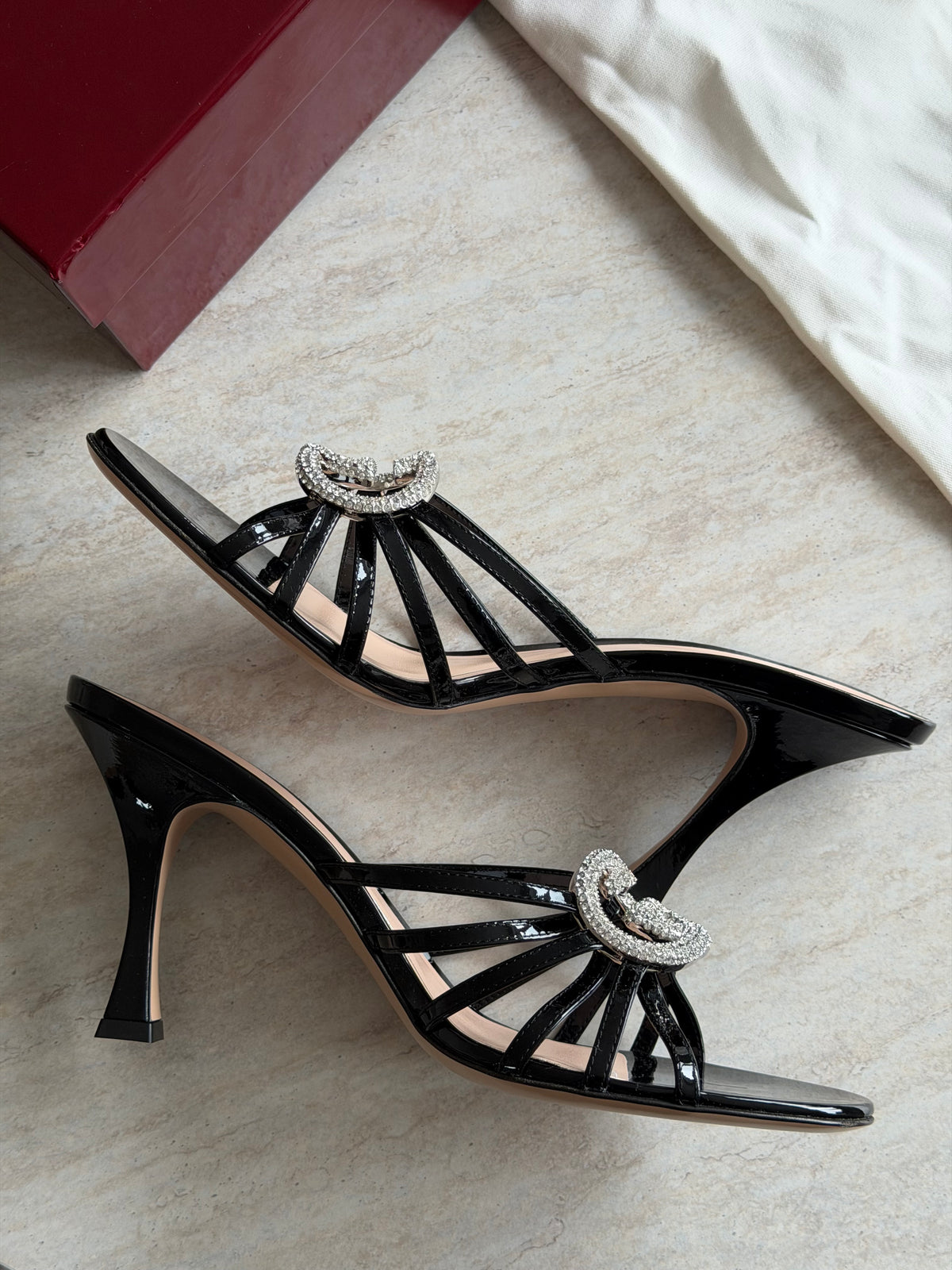Gucci Crystal Double G Heeled Sandals – Black - 39,5