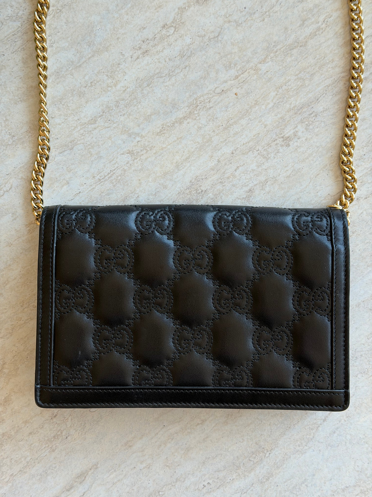Gucci GG Matelassé Leather Chain Wallet – Black
