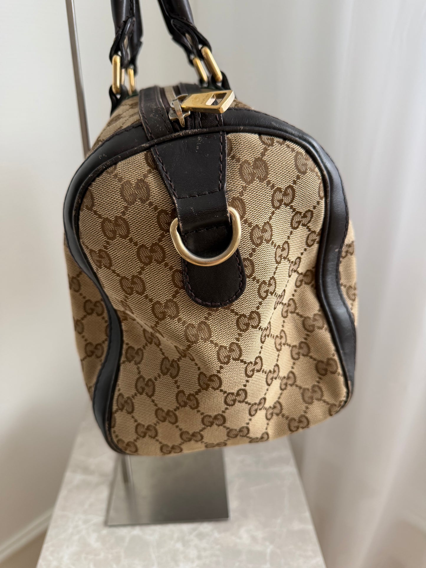 Gucci Monogram Boston – GG Canvas med Web Stripe