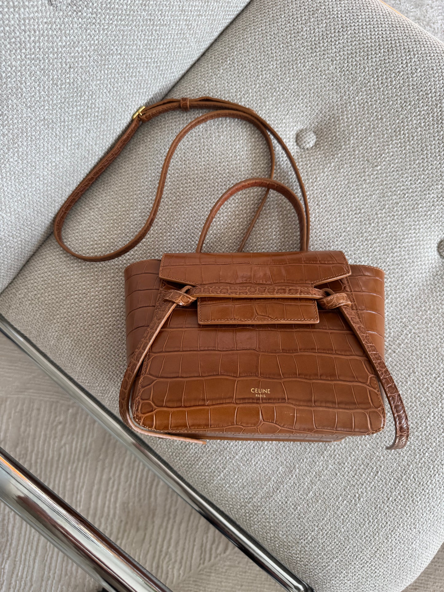 Celine Brown Croc Belt Bag