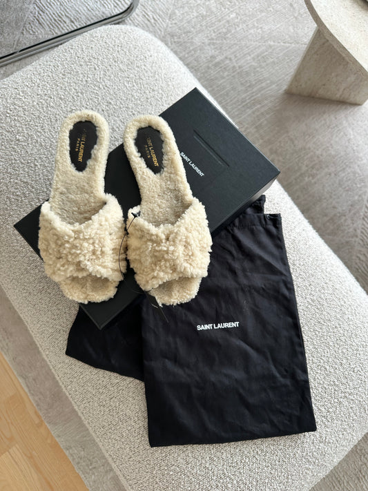 Saint Laurent Tribute mules i beige shearling