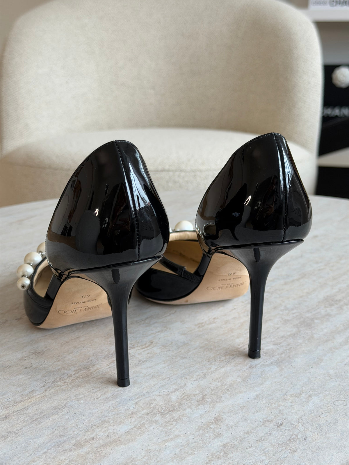 Jimmy Choo Bing Pearl Pumps – Sort laklæder – Str. 40