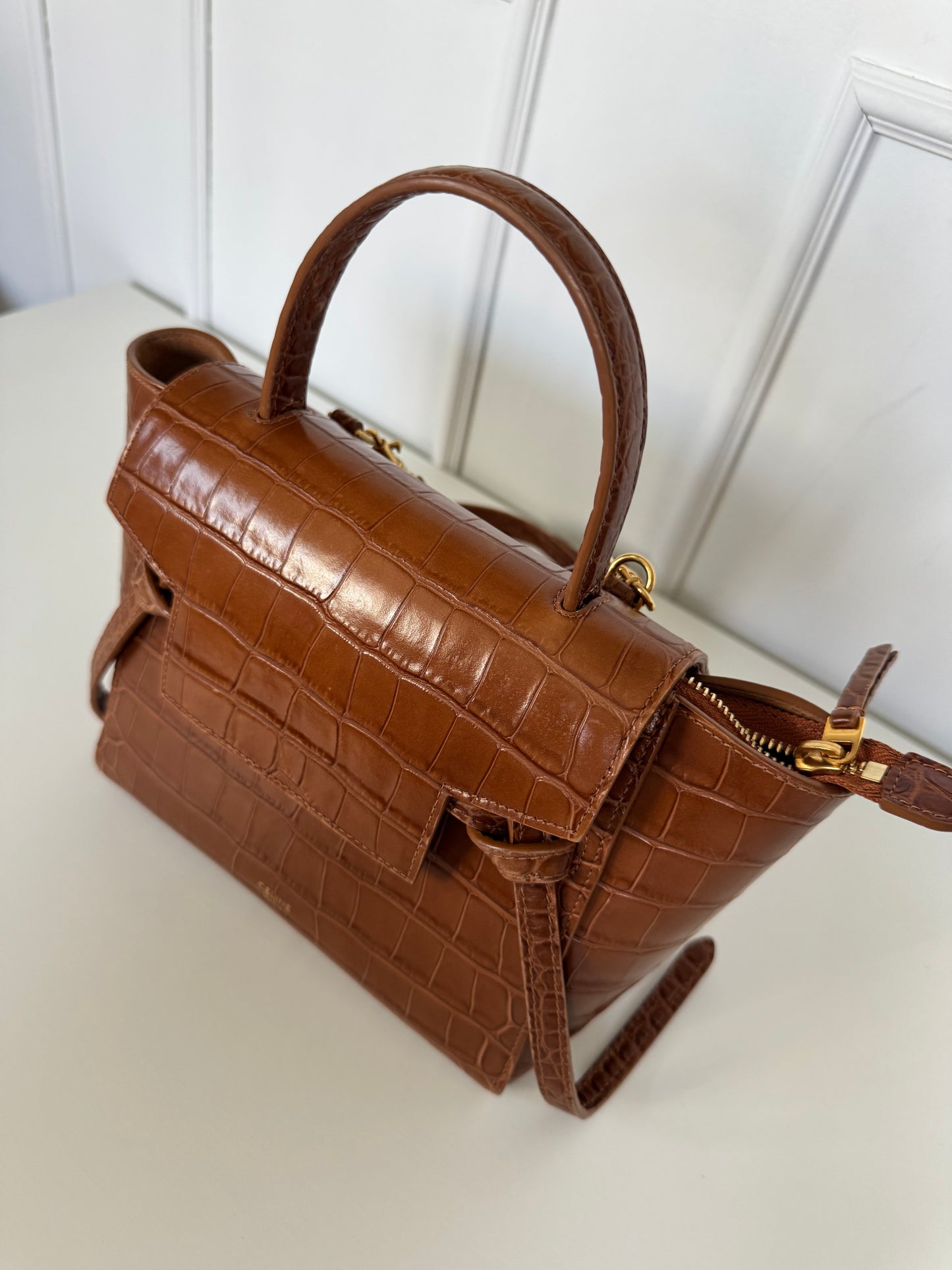 Celine Brown Croc Belt Bag