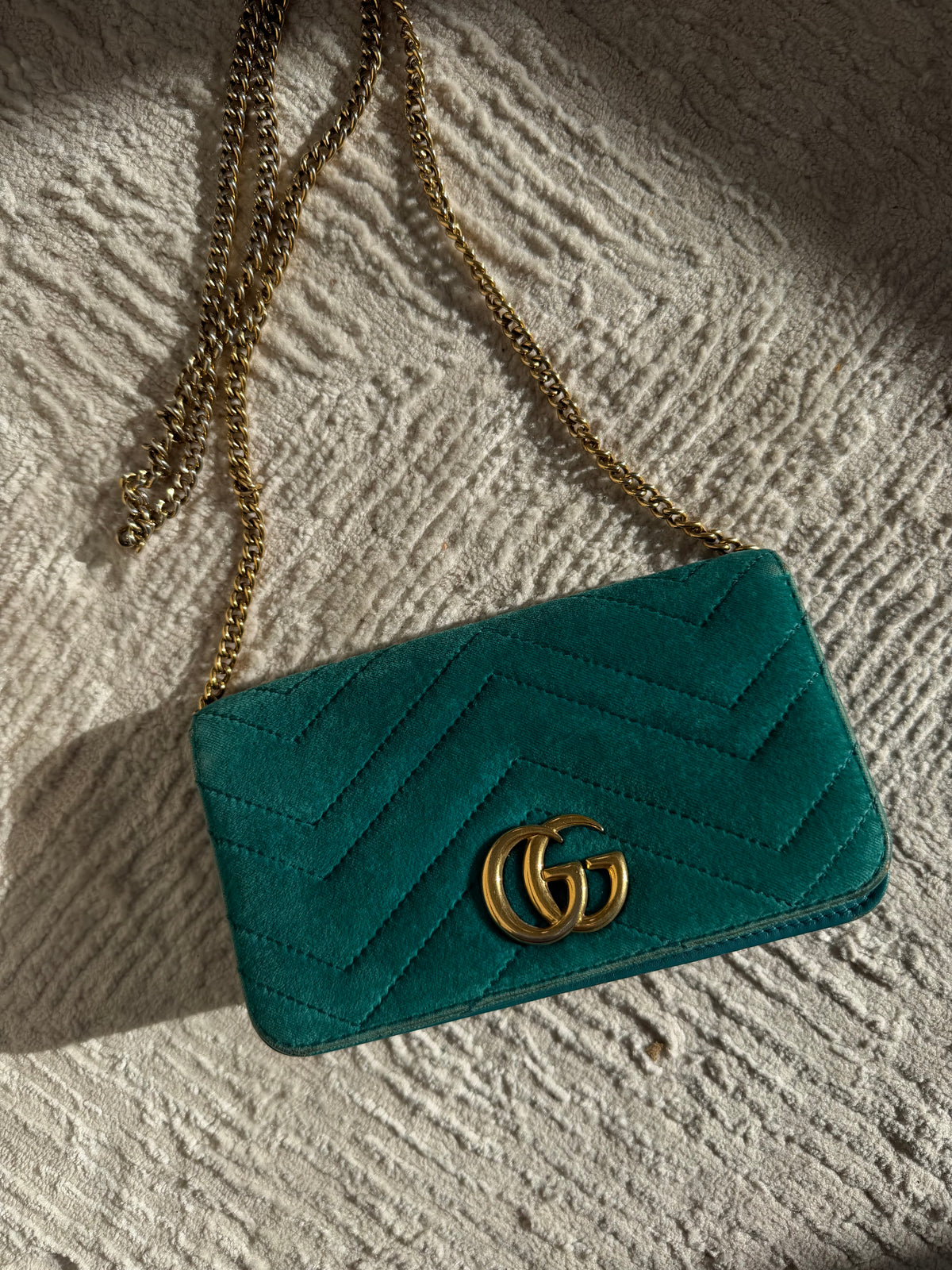 Gucci GG Marmont Chain Flap Wallet – Turquoise / Petrol Blue