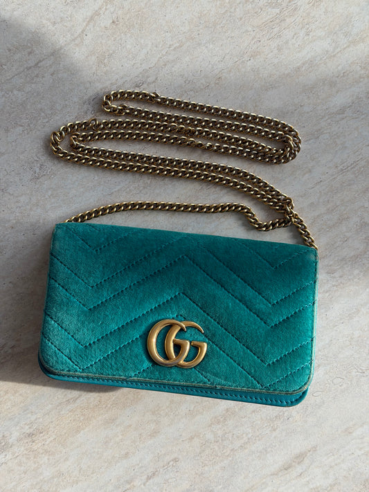 Gucci GG Marmont Chain Flap Wallet – Turquoise / Petrol Blue