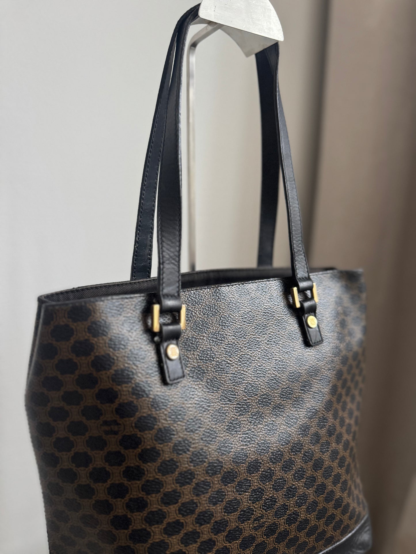 Celine Macadam tote bag Brown/black coated canvas GHW