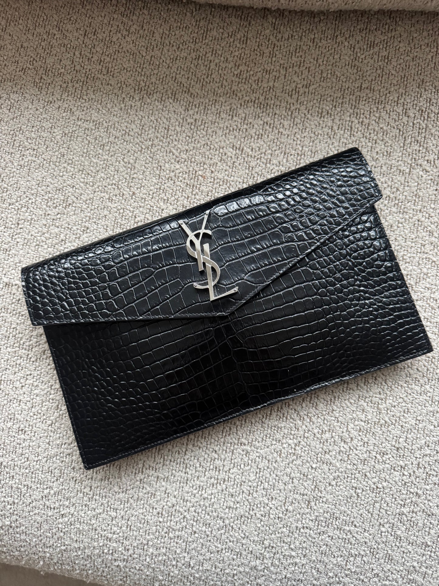 Saint Laurent YSL Kate Black croc Clutch