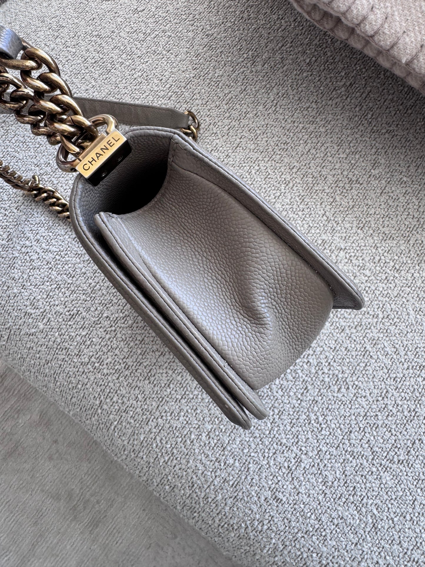 Chanel Small Boy Taupe Leather GHW