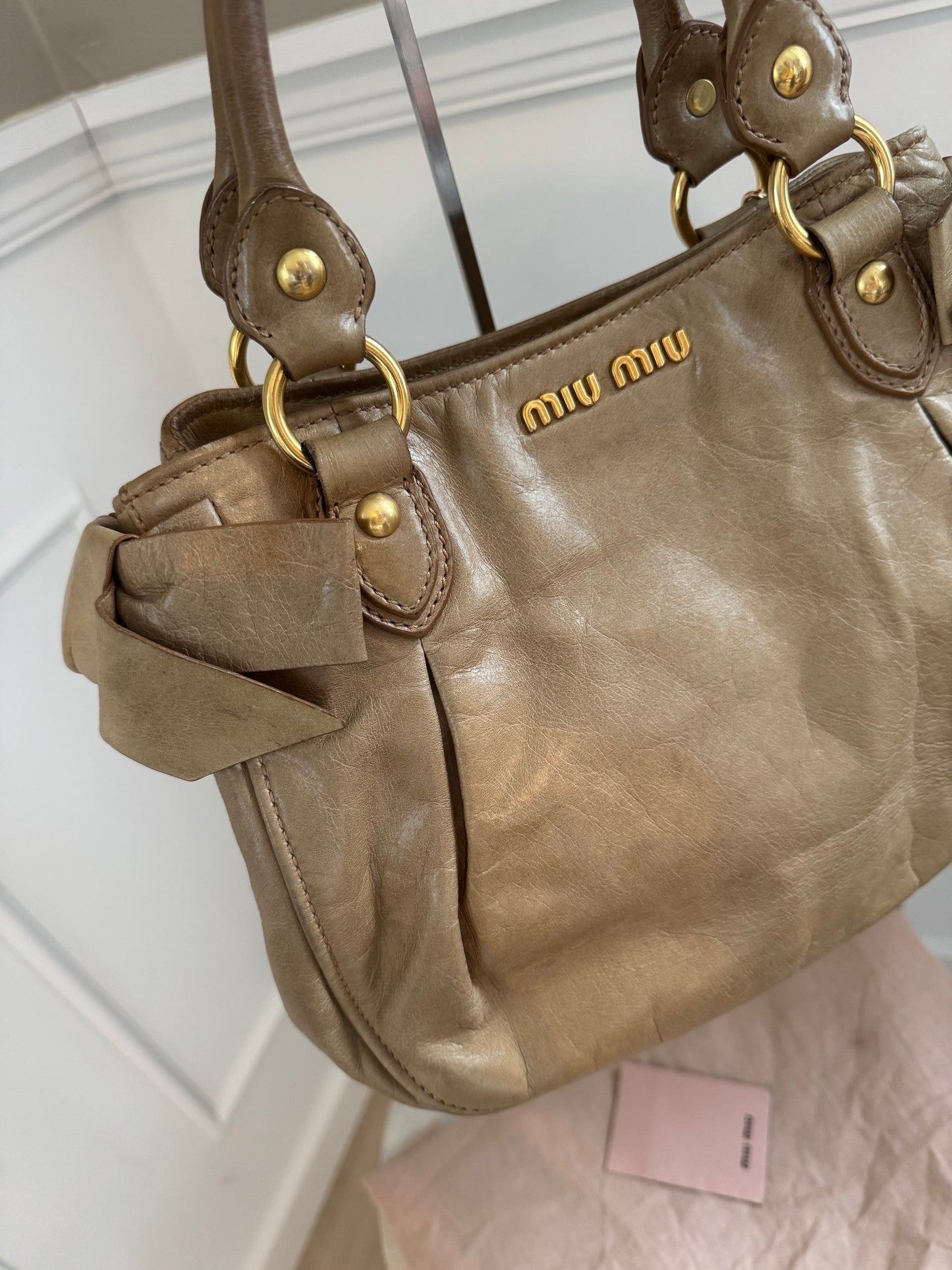Miu Miu Vitello Bow Bag Beige