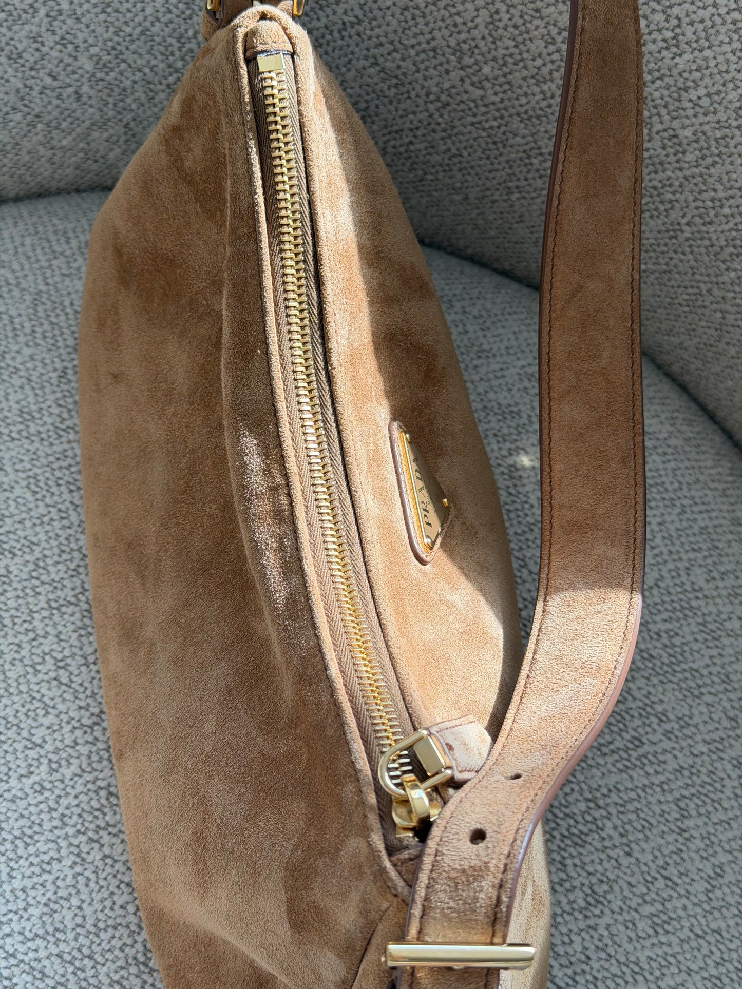 Prada Suede Shoulder Bag – Camel