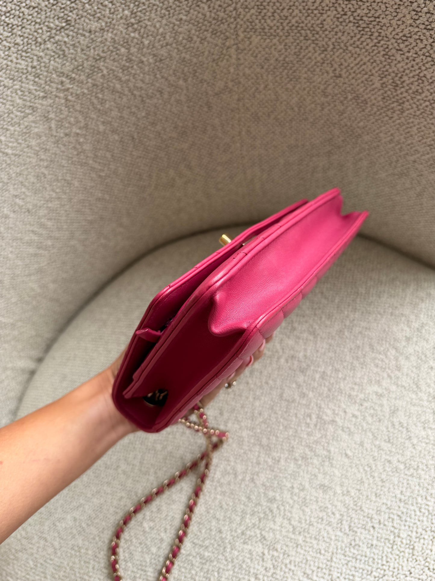 Chanel Trendy Chevron Wallet on Chain – Pink Lambskin