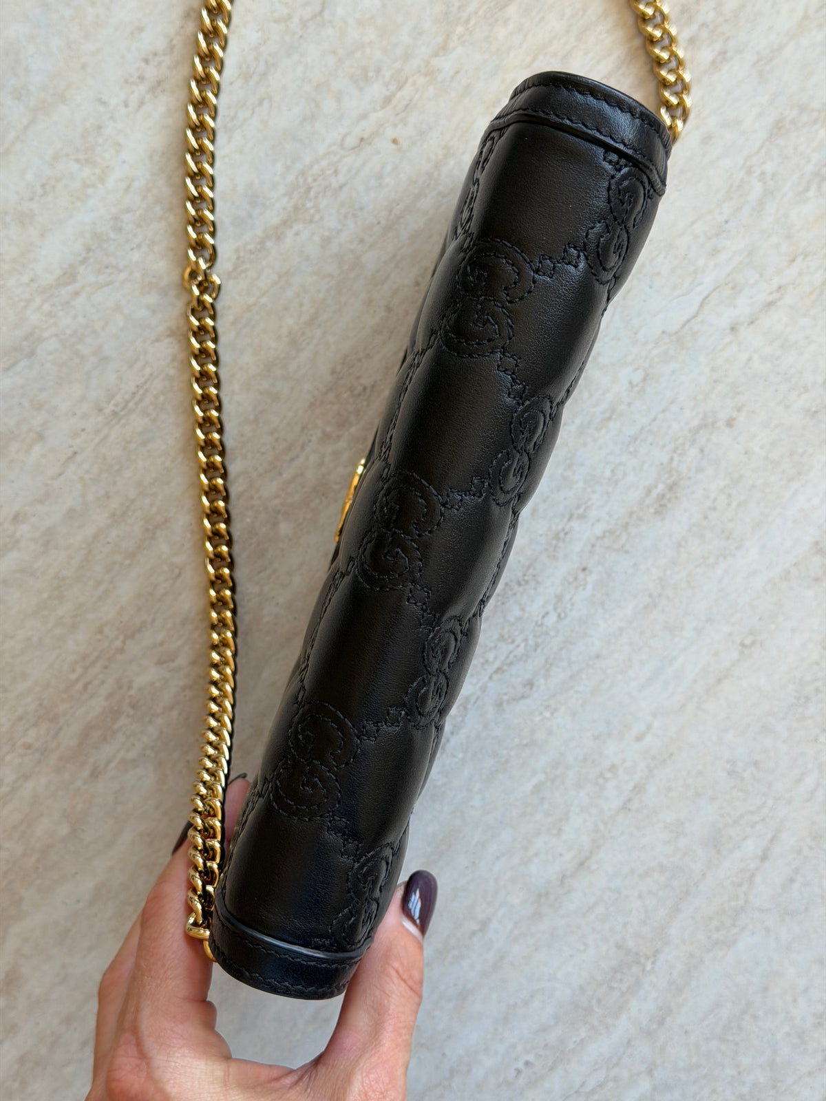 Gucci GG Matelassé Leather Chain Wallet – Black