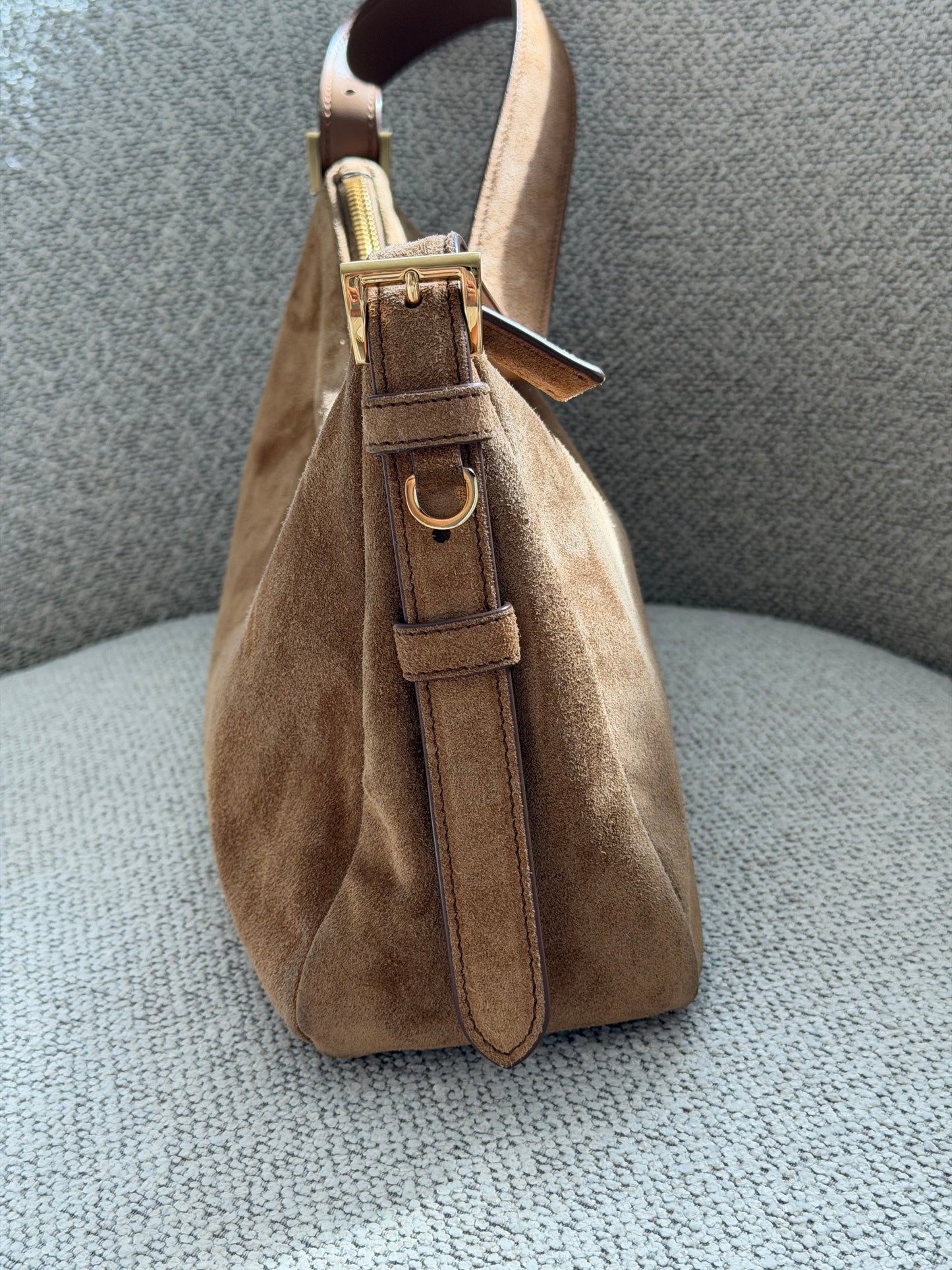 Prada Suede Shoulder Bag – Camel