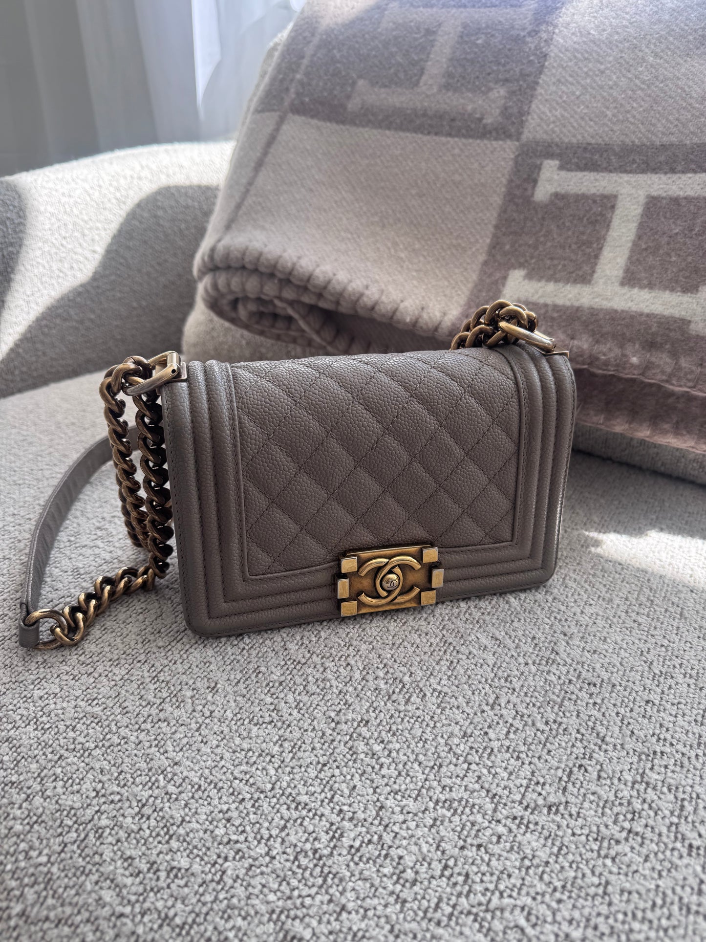 Chanel Small Boy Taupe Leather GHW