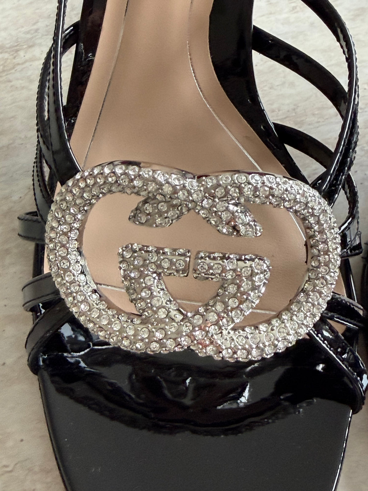 Gucci Crystal Double G Heeled Sandals – Black - 39,5