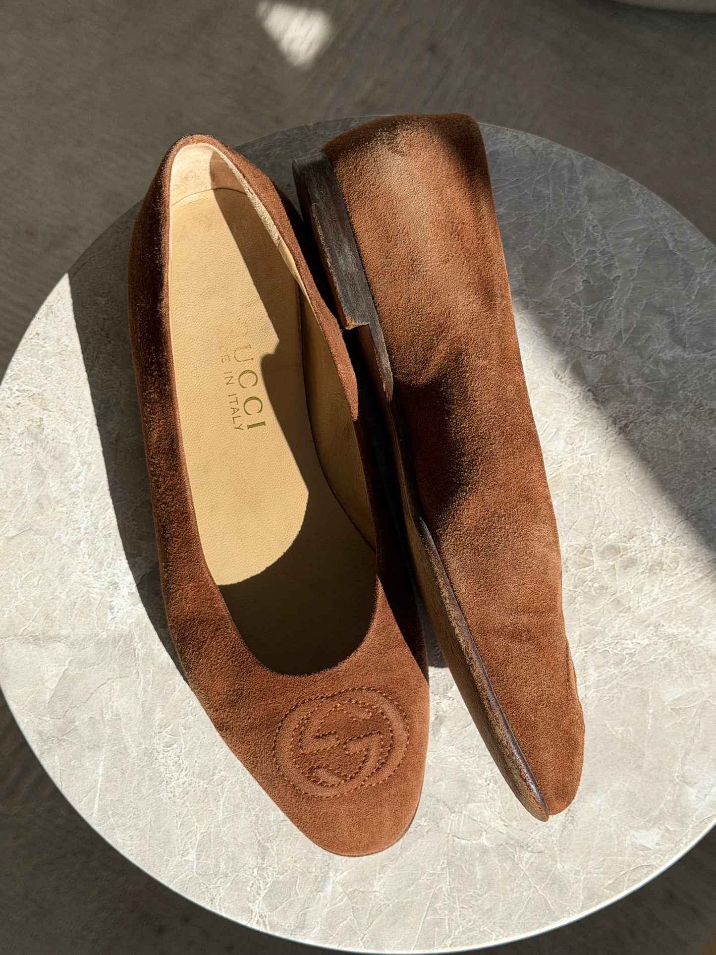 Gucci Suede Ballet Flats – Brown