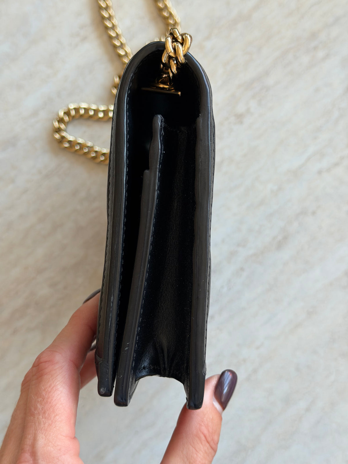 Gucci GG Matelassé Leather Chain Wallet – Black