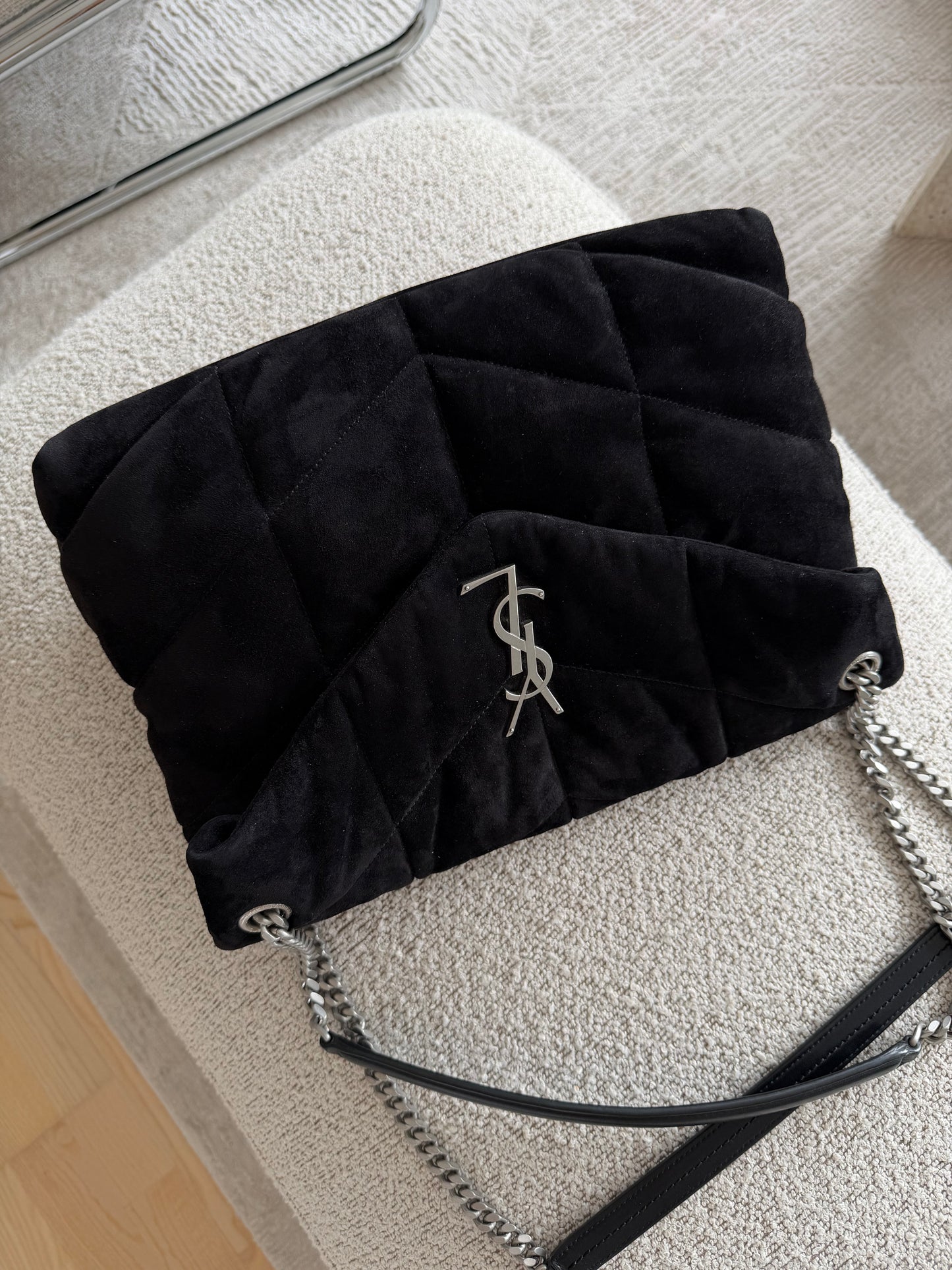 Saint Laurent Loulou Puffer Medium Faux Suede Black