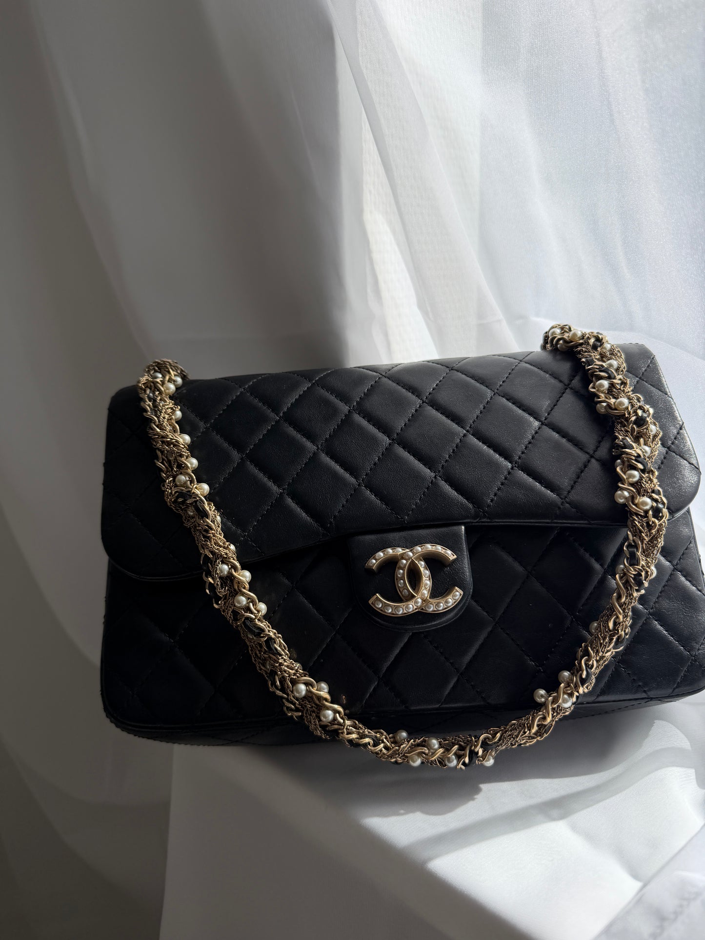 Chanel Black Westminster Pearl Chain Flap Bag