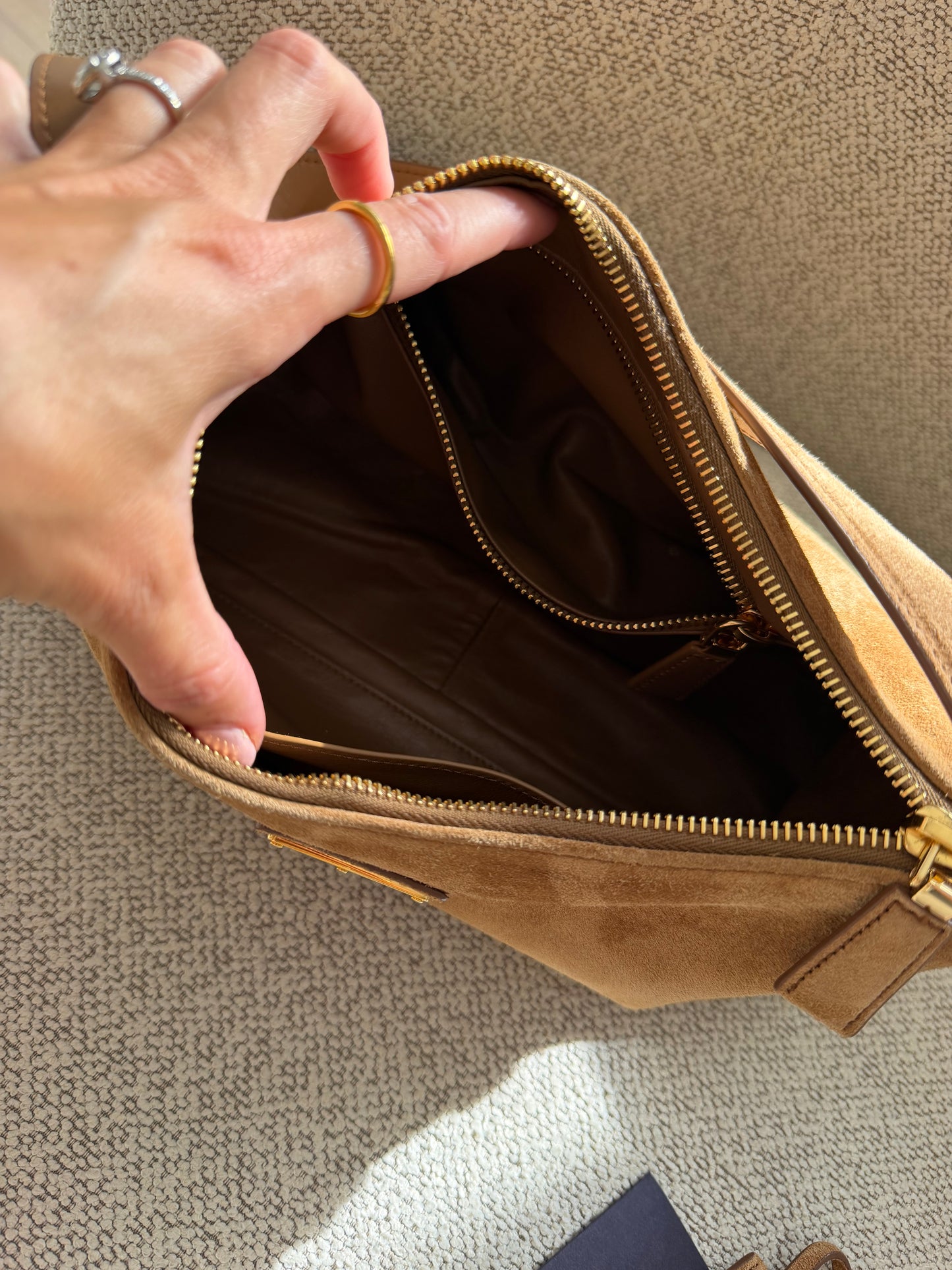 Prada Suede Shoulder Bag – Camel