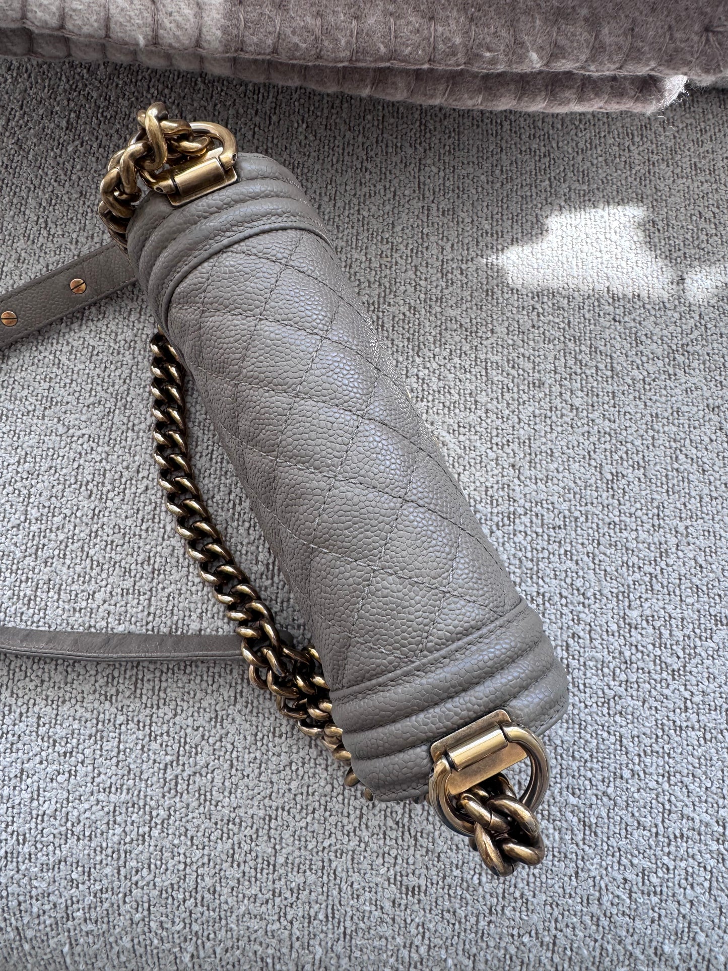 Chanel Small Boy Taupe Leather GHW