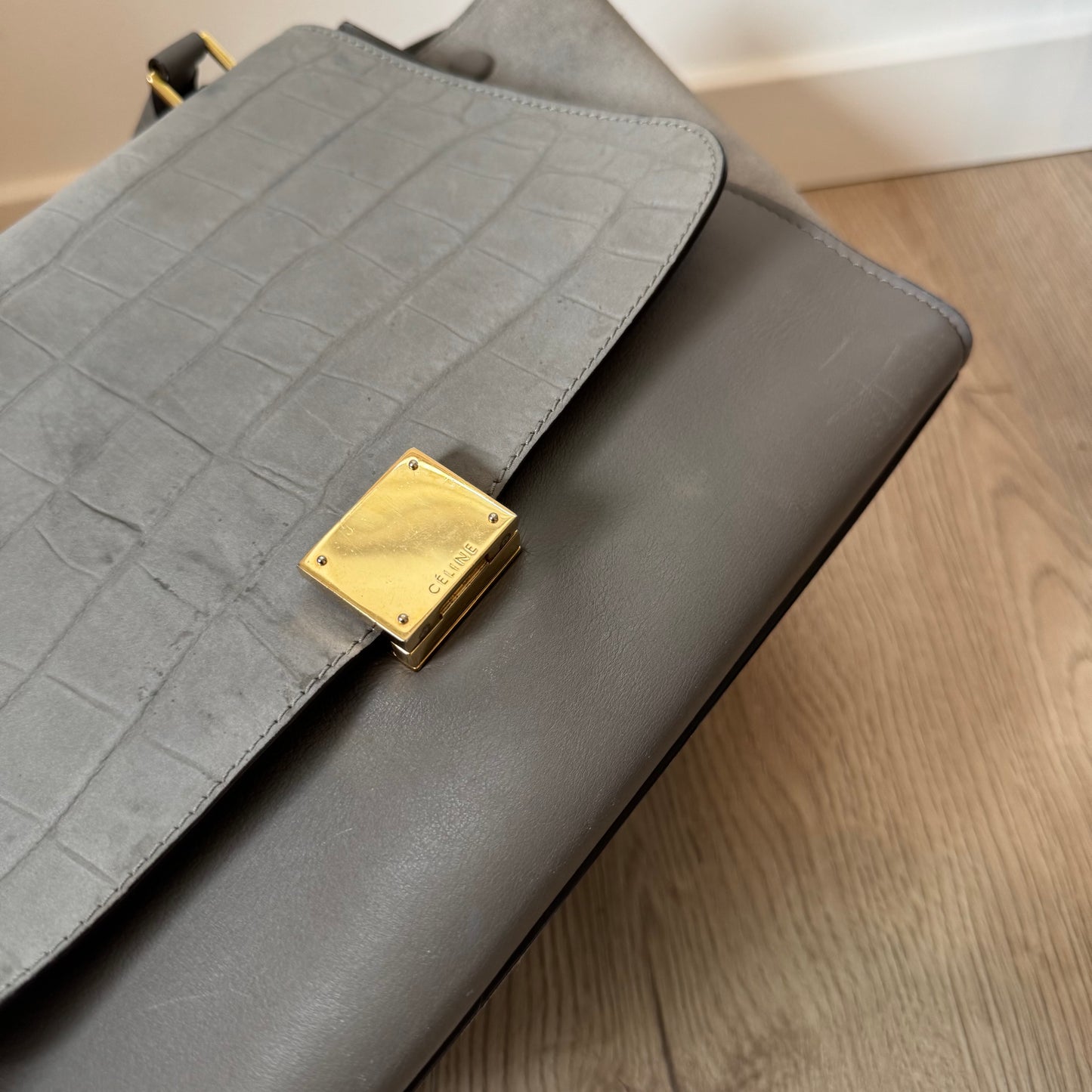Celine Grey Croc Embossed Leather