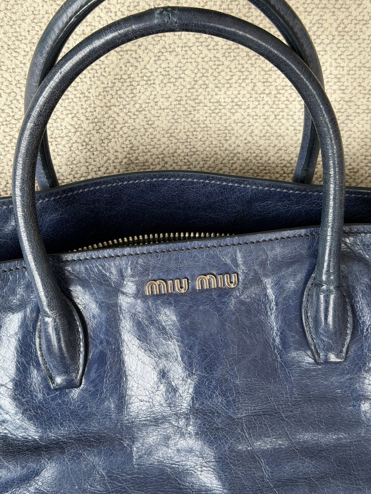 Miu Miu Vitello Leather Tote – Navy