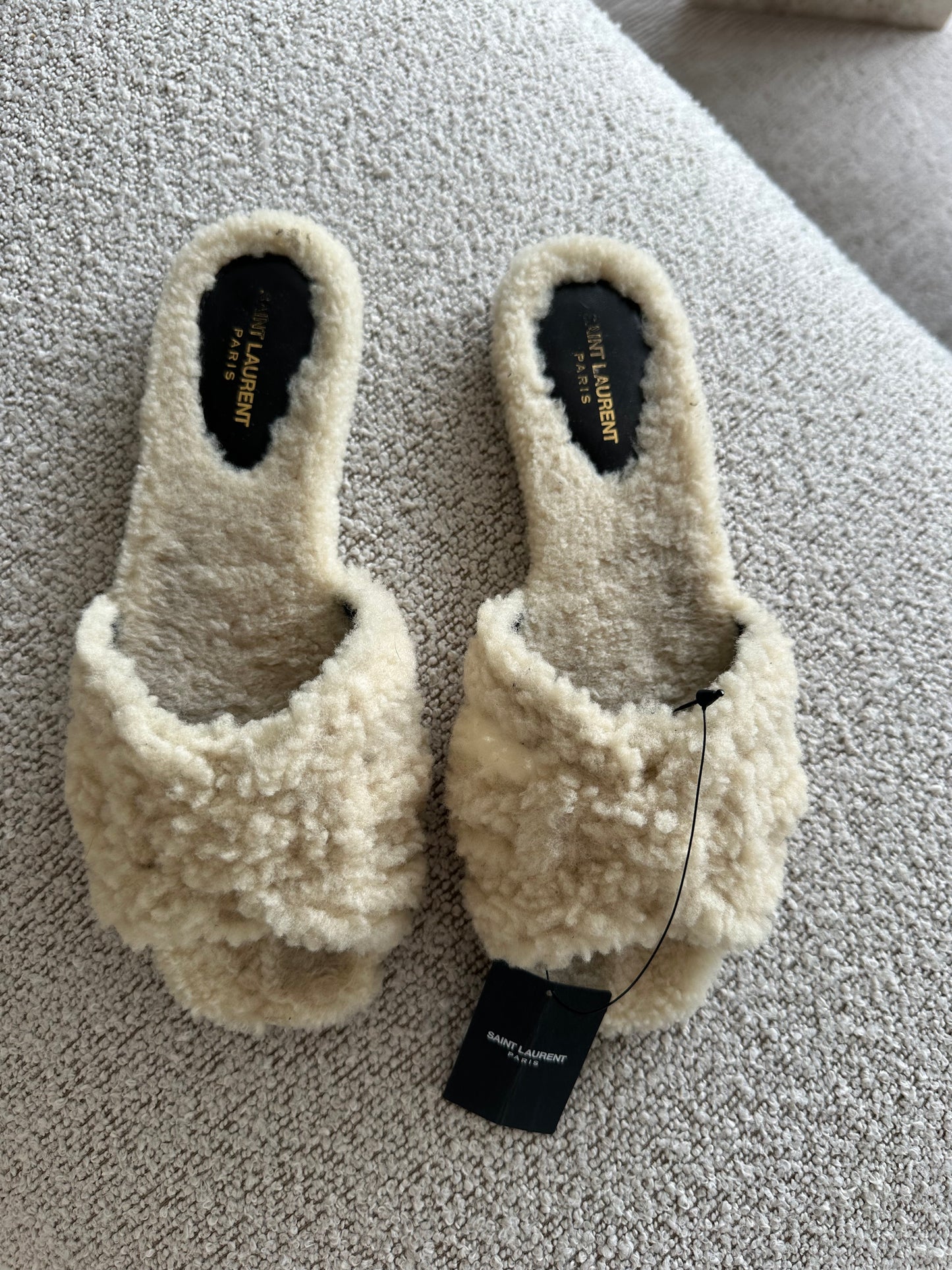 Saint Laurent Tribute mules i beige shearling