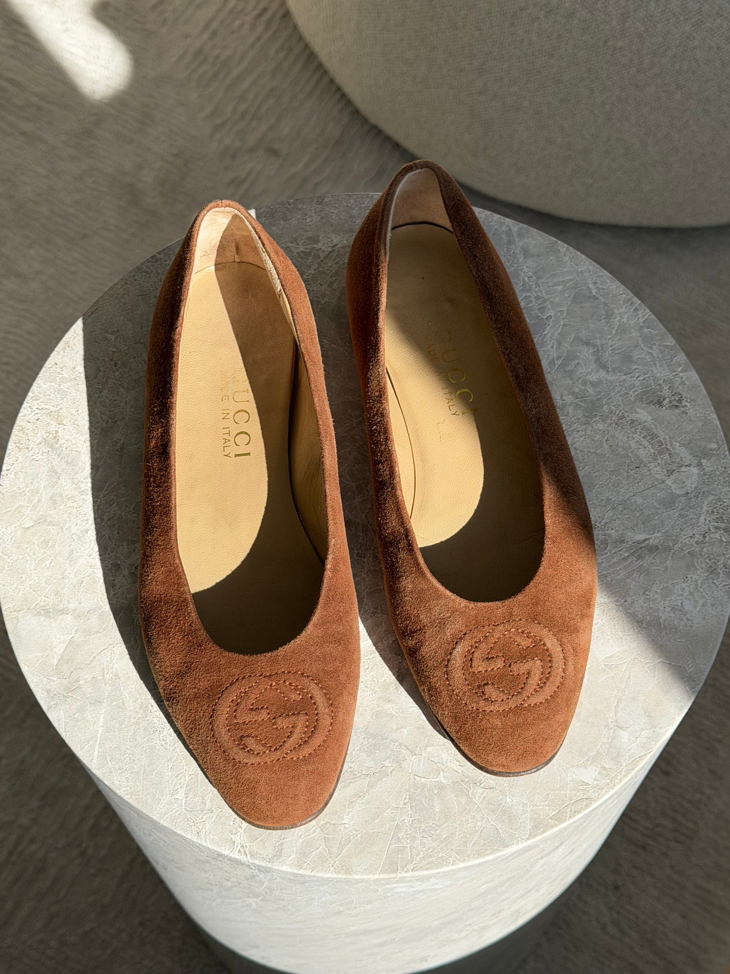 Gucci Suede Ballet Flats – Brown