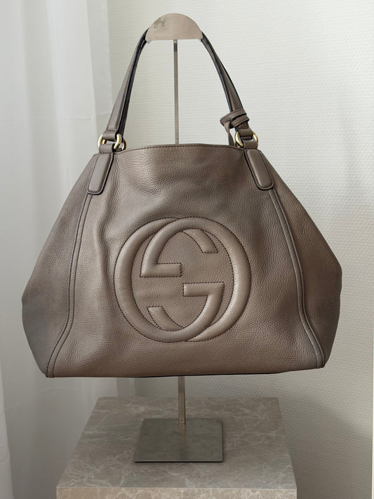 Gucci Soho Leather Taupe Tote