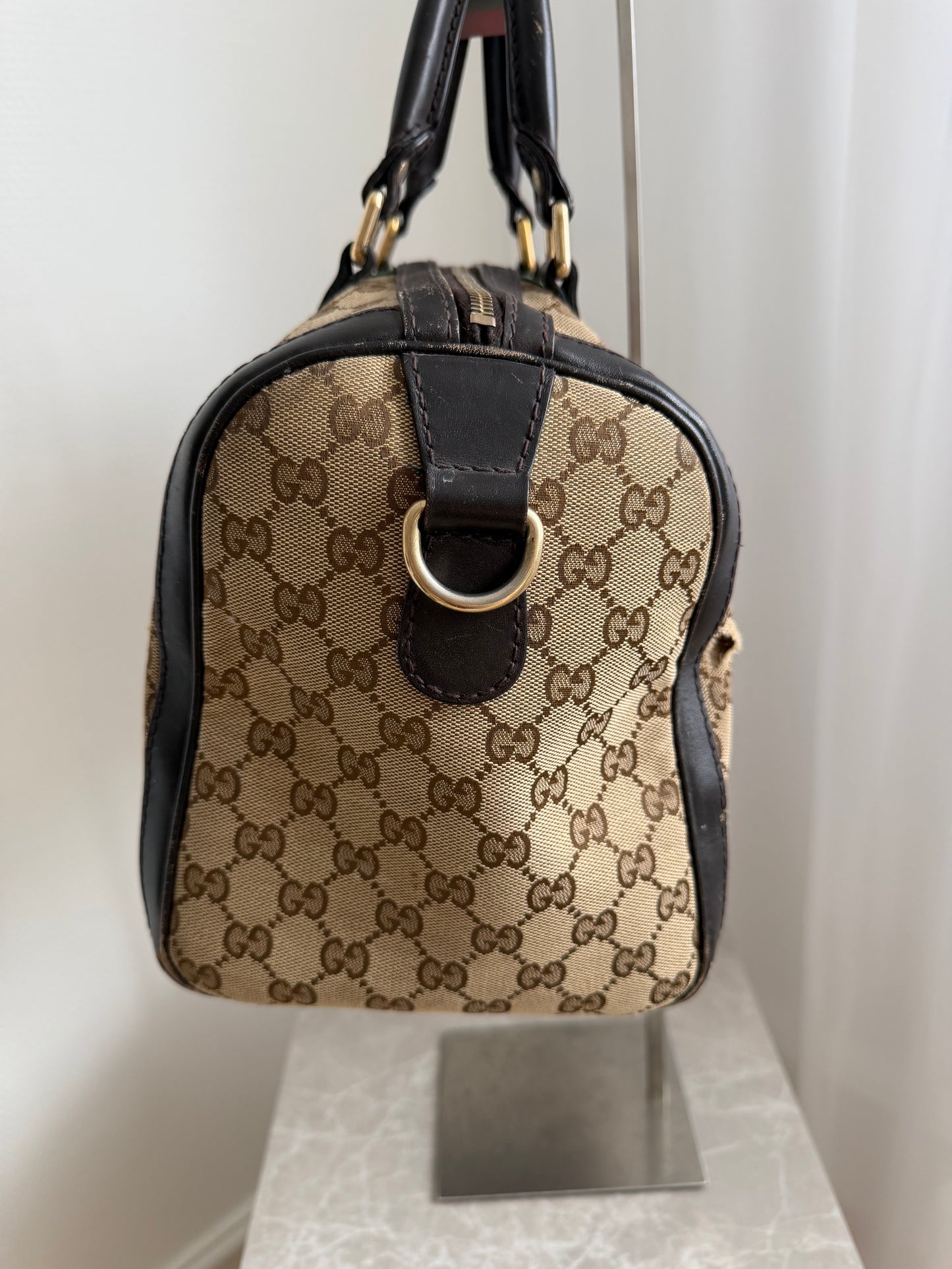 Gucci Monogram Boston – GG Canvas med Web Stripe