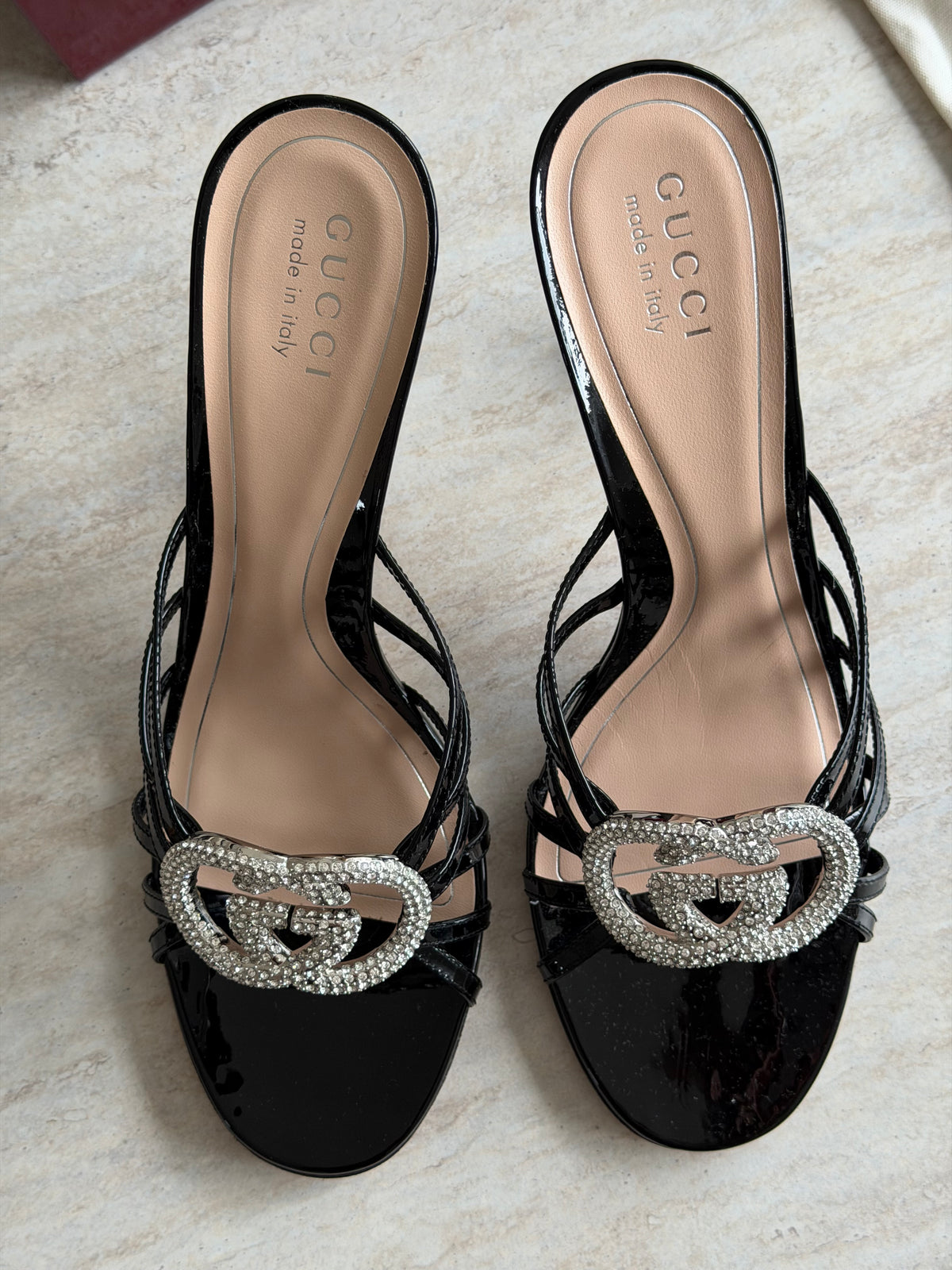 Gucci Crystal Double G Heeled Sandals – Black - 39,5