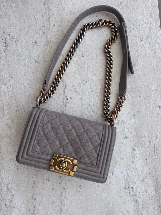 Chanel Small Boy Taupe Leather GHW